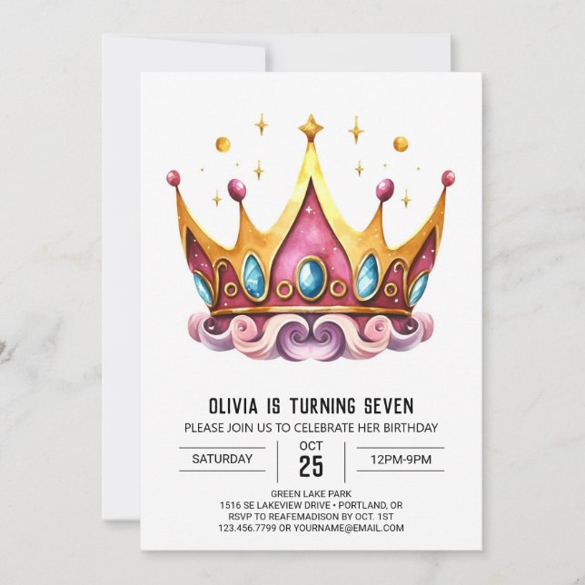 Enchanly Girly Princess Krona Birthday Inbjudningar (Framsida)