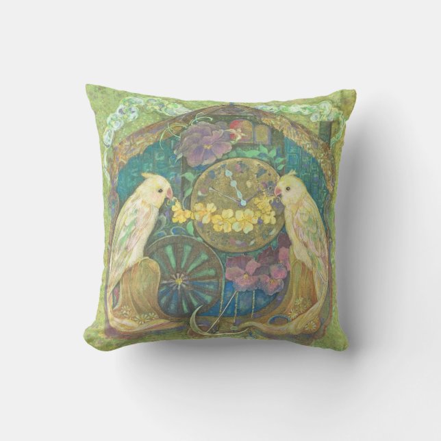 Enchanted Bird & Flower Clock Cushion - Delightful Kudde (Framsida)