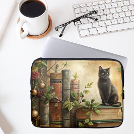 Enchanted Black Cat Library Laptop Fodral