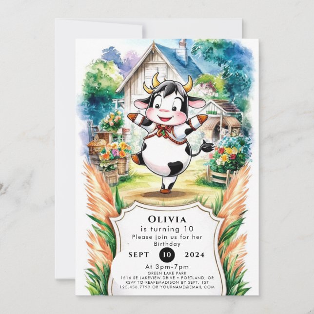 Enchanted Boho Cow Birthday Inbjudningar (Framsida)