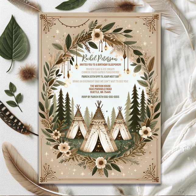 Enchanted Boho Forest Teepee Sleepover Party Inbjudningar (Skapare uppladdad)