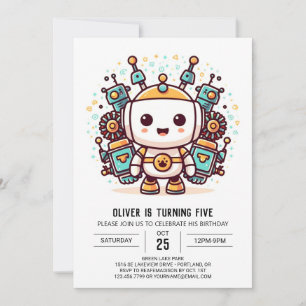 Enchanted Boy Metallic Robot Birthday Inbjudningar