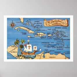 Enchanted Caribbean Map 20x30 Print Poster