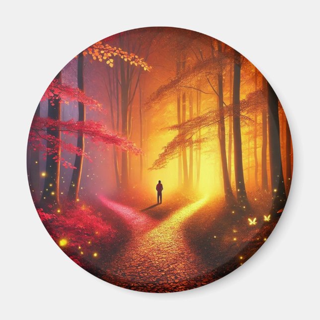 Enchanted Crossroads – Vibrant Autumn Forest Art P Magnet (Framsidan)