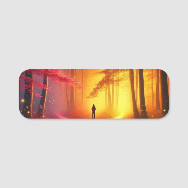 Enchanted Crossroads – Vibrant Autumn Forest Art P Namnbricka (Framsida)