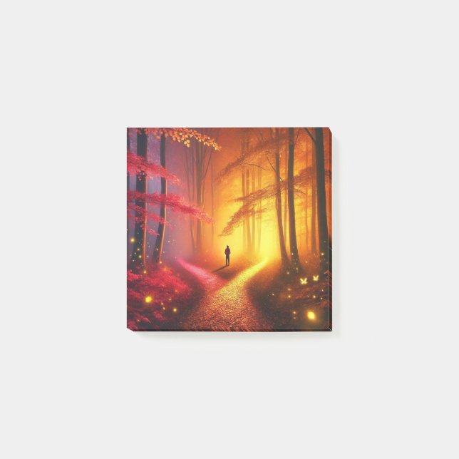Enchanted Crossroads – Vibrant Autumn Forest Art P Post-it Block (Framsida)