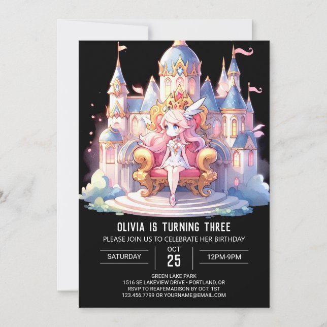 Enchanted Digital Princess Birthday Inbjudningar (Framsida)