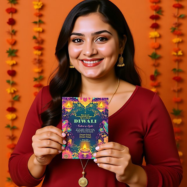 Enchanted Diwali Glow Inbjudningar (Enchanted Diwali Glow Invitation, customizable on both sides)