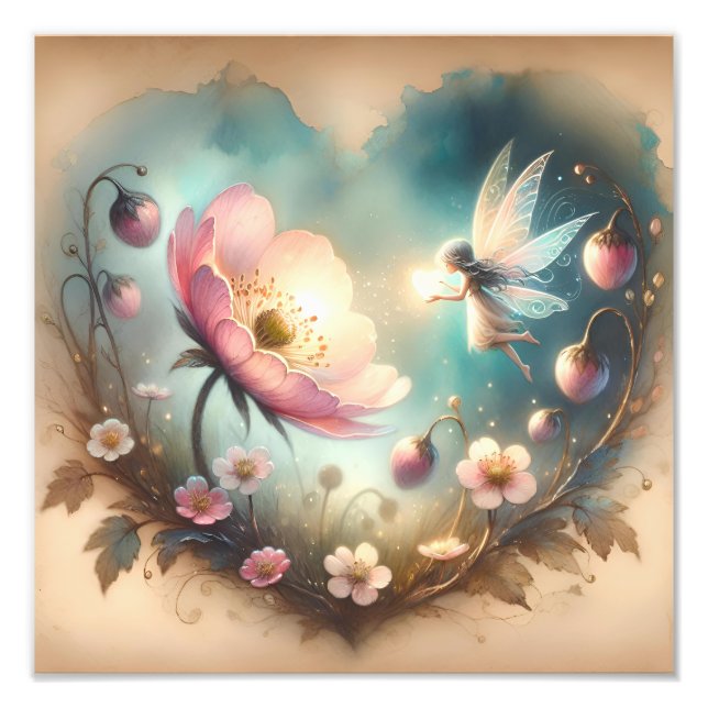 Enchanted Dreamy Fairy and Wildflower Heart Fototryck (Framsidan)