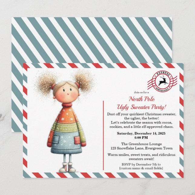 Enchanted Elf | North Pole Ugly Sweater Party  Inbjudningar (Fram/baksida)