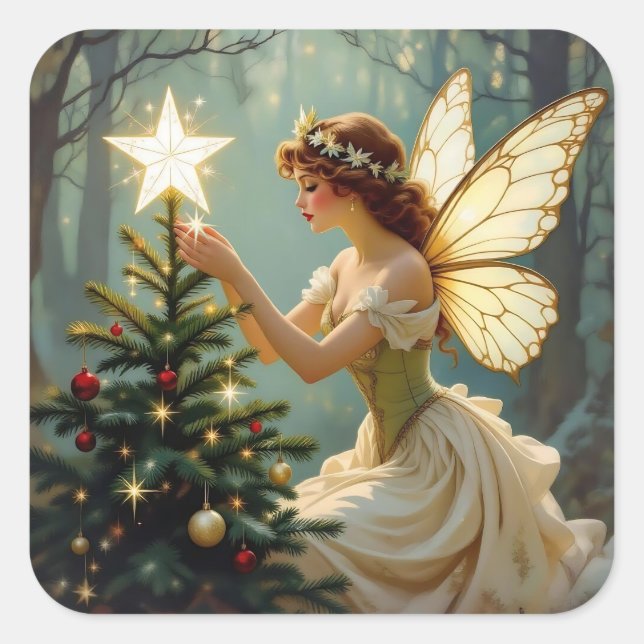 Enchanted Fairy Christmas Fyrkantigt Klistermärke (Framsida)