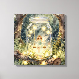 Enchanted Fairy in a Jar in a Magical Forest Canvastryck