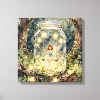 Enchanted Fairy in a Jar in a Magical Forest Canvastryck