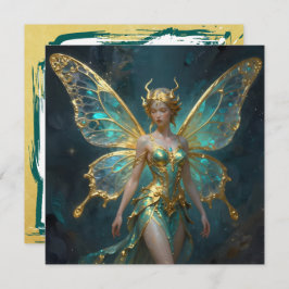 Enchanted Fairy in Gold and Turquoise Blank Kort