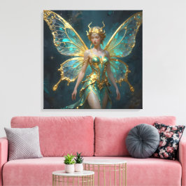 Enchanted Fairy in Gold and Turquoise  Canvastryck