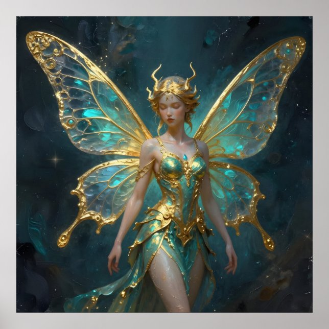 Enchanted Fairy in Gold and Turquoise  Poster (Framsidan)