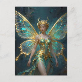 Enchanted Fairy in Gold and Turquoise  Vykort