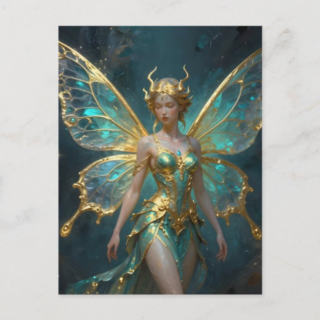 Enchanted Fairy in Gold and Turquoise  Vykort (Framsida)