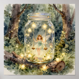 Enchanted Fairy on a Swing in a Magical Forest Poster