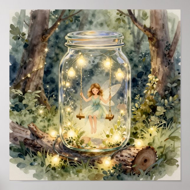 Enchanted Fairy on a Swing in a Magical Forest Poster (Framsidan)