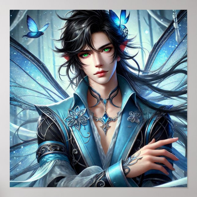 Enchanted Fairy Prince with Emerald Eyes Poster (Framsidan)