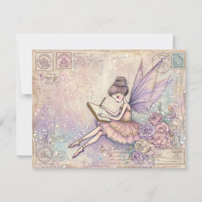 Enchanted fairytale Fairy Flat Holiday Card Julkort (Framsida)
