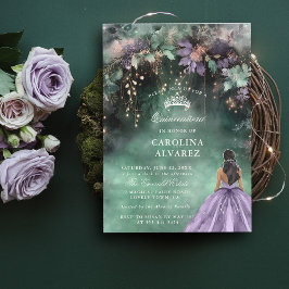 Enchanted Forest Arch Guld Lavender Quinceanera Inbjudningar