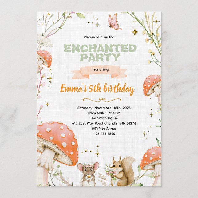Enchanted Forest Birthday Invitation Inbjudningar (Framsida)