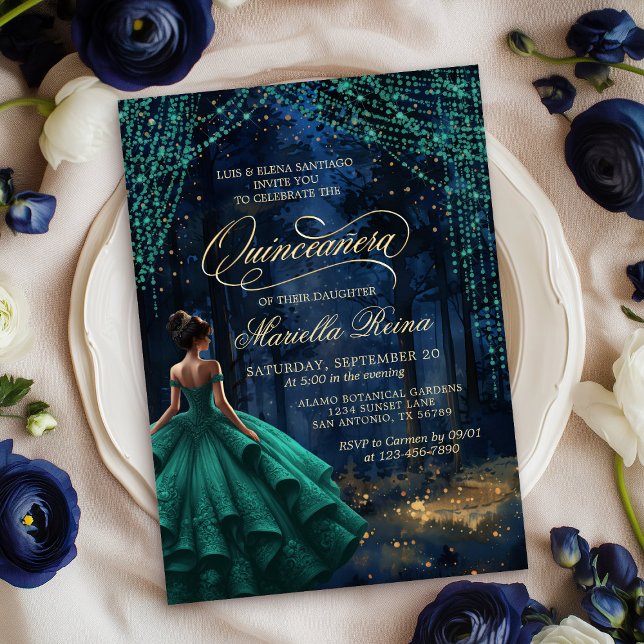 Enchanted Forest Emerald Grönt Quinceañera Inbjudningar (Skapare uppladdad)