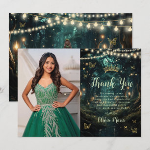 Enchanted Forest Emerald Grönt Quinceañera Photo Tack Kort