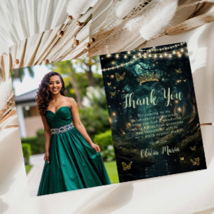 Enchanted Forest Emerald Grönt Quinceañera Photo Tack Kort