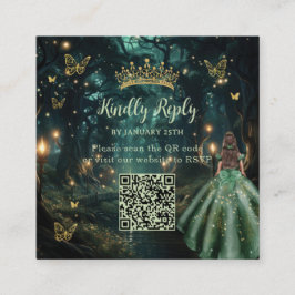 Enchanted Forest Emerald Grönt Quinceañera QR OSA Tilläggskort