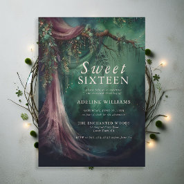 Enchanted Forest Emerald Mauve Fairytale Sweet 16 Inbjudningar