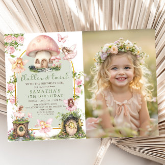 Enchanted Forest Fairy Birthday Photo Invitation Inbjudningar