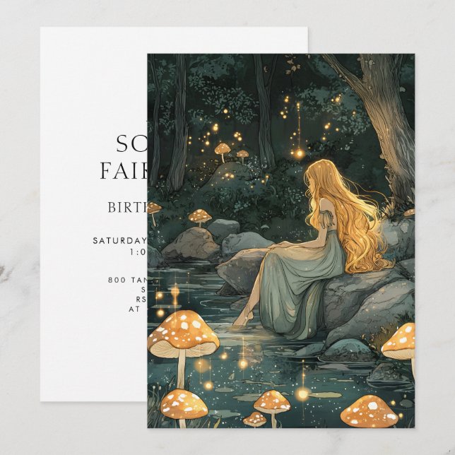 Enchanted Forest Fairy First Birthday  Inbjudningar (Fram/baksida)