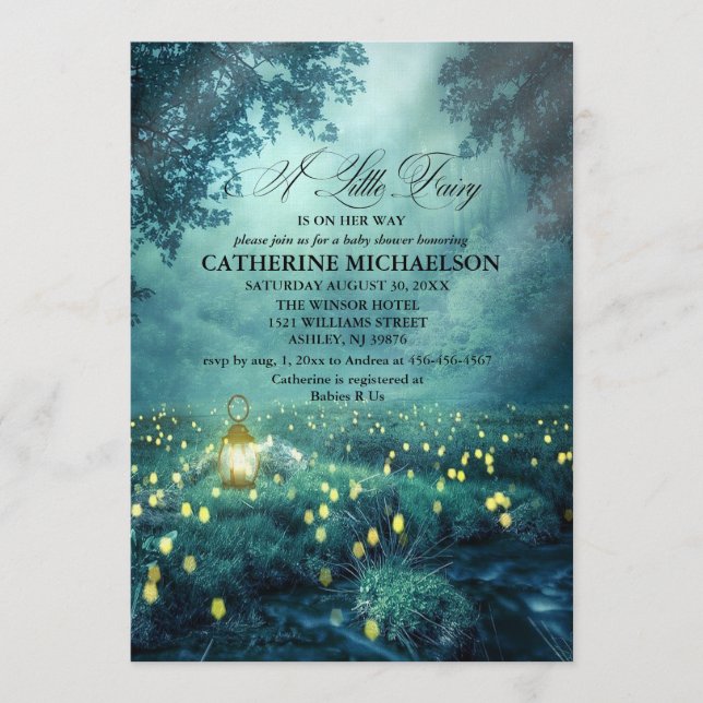 Enchanted Forest Fairy Girl Baby Shower Invitation Inbjudningar (Framsida)