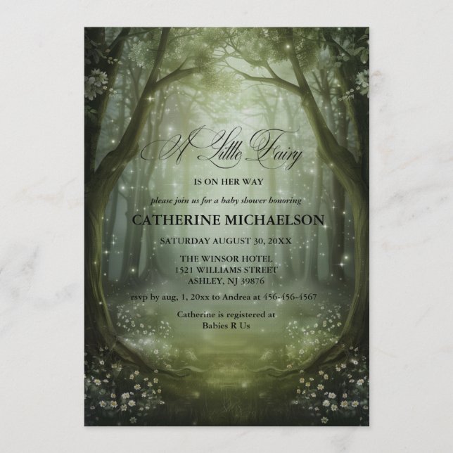Enchanted Forest Fairy Girl Baby Shower Invitation Inbjudningar (Framsida)