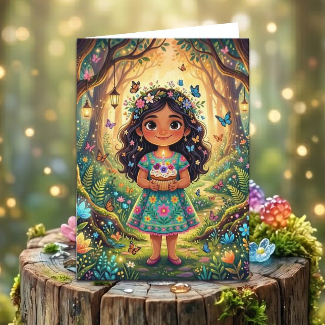 Enchanted Forest Girl's Birthday + Coloring Page Kort (Skapare uppladdad)