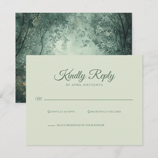 Enchanted Forest  Green Wedding RSVP OSA Kort (Fram/baksida)