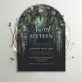 Enchanted Forest Greenery Arch Fairytale Sweet 16 Inbjudningar