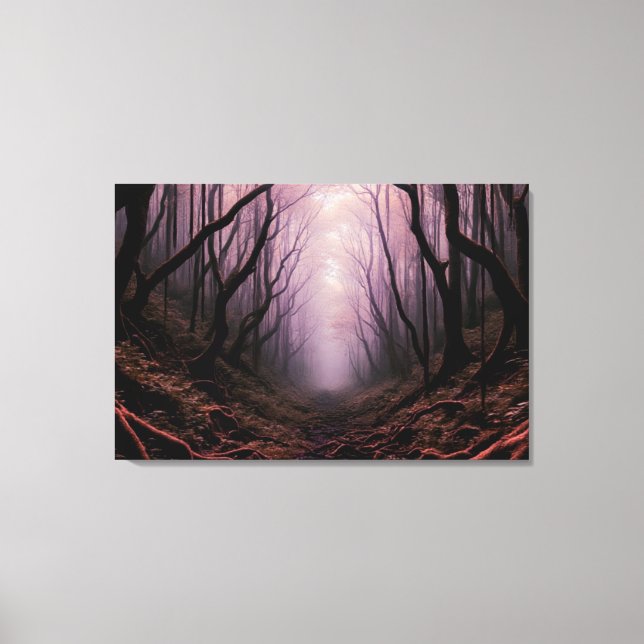 Enchanted Forest Path – Pink Dark Landscape Canvas (Framsida)