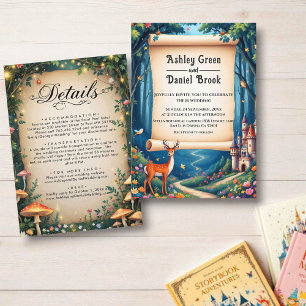 Enchanted Forest Woodland Castle Fairytale Bröllop Inbjudningar