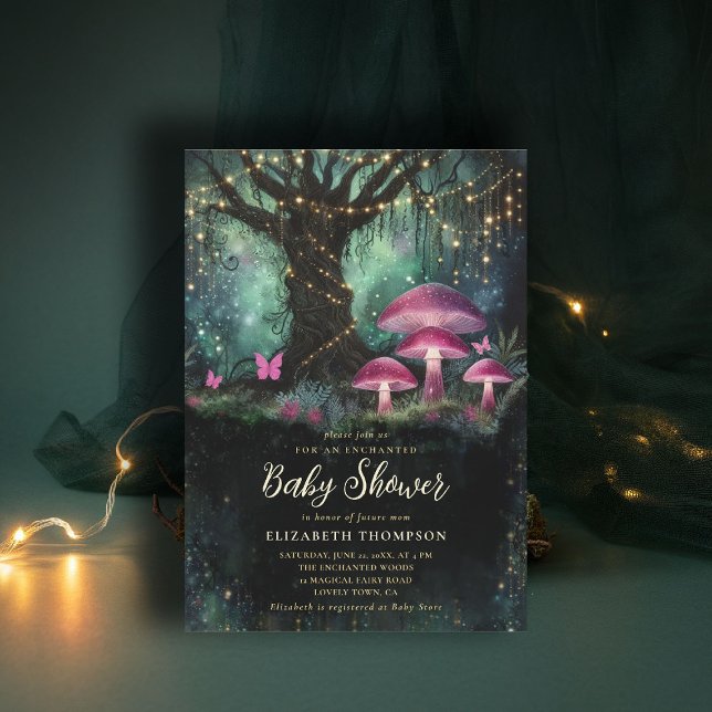 Enchanted Forest Woodland Magical Tree Baby Shower Inbjudningar (enchanted forest baby shower invitation woodland mushrooms magical tree fairy tale storybook)