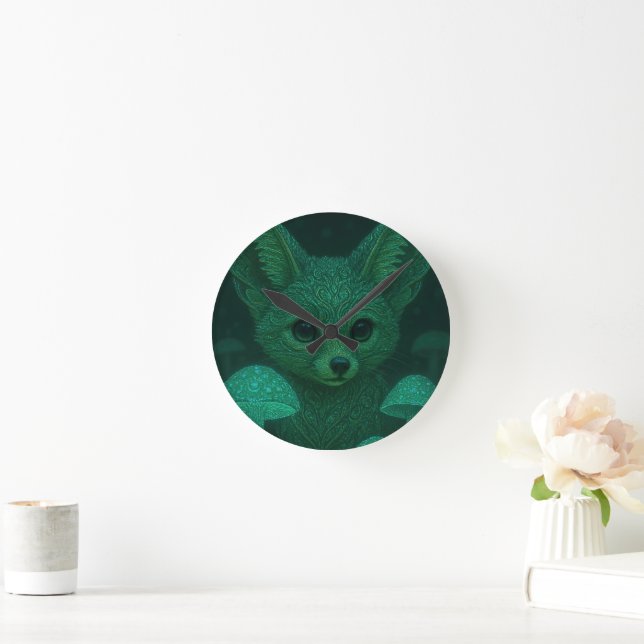 Enchanted Fox & Bioluminescent Mushrooms Clock  Rund Klocka (Hem)