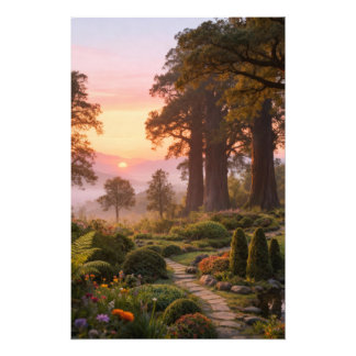 Enchanted Garden at Dawn Majestic Trees Fototryck
