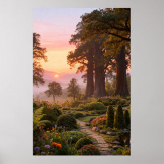 Enchanted Garden at Dawn Majestic Trees Poster