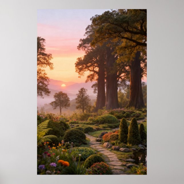 Enchanted Garden at Dawn Majestic Trees Poster (Framsidan)
