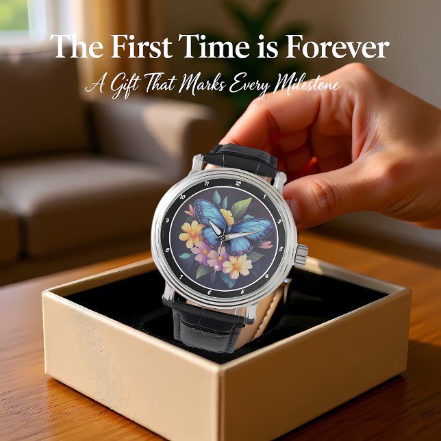 Enchanted Garden" - Blue Butterfly & Floral Armbandsur (Skapare uppladdad)