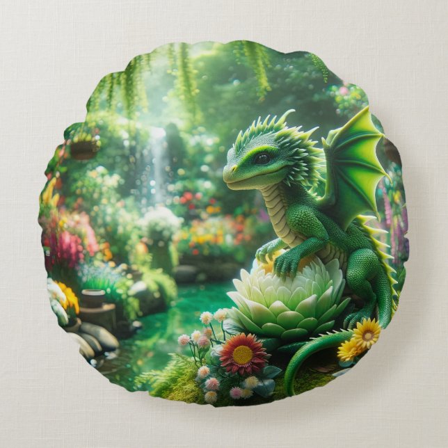 Enchanted Garden Dragon Rund Kudde (Framsidan)