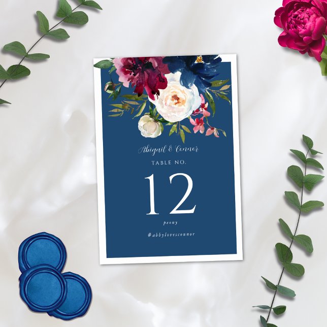 Enchanted Garden Dusty Blue Burgundy Navy Bordsnummer (Skapare uppladdad)